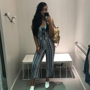 Blue striped ankle length jumpsuit
